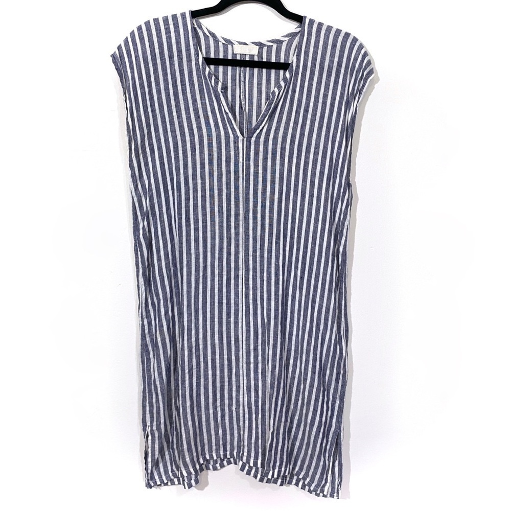 CP Shades 100% Linen Blue White Stripe Dress XS